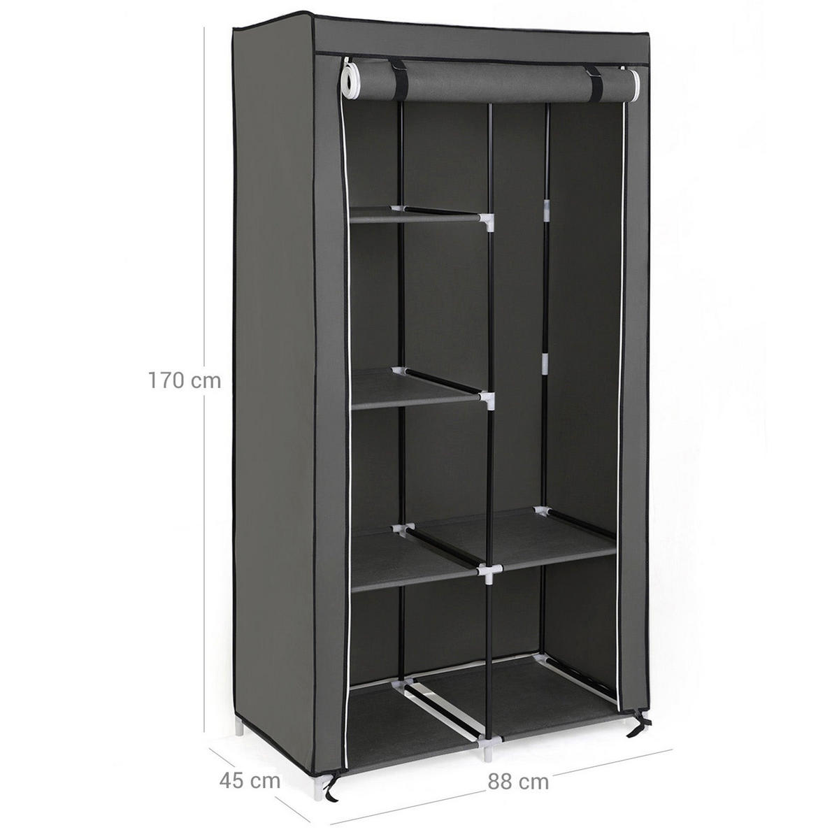STOFFSCHRANK KLEIDERSCHRANK - Grau, Textil (45/88cm) - Hansiro
