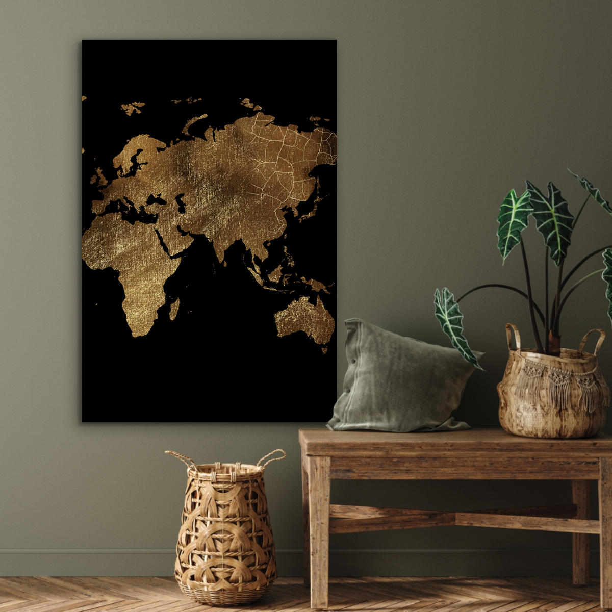 METALLBILD Weltkarte - Gold - Luxus - Erde - Schwarz 60x90 cm - Goldfarben, Metall (60/90cm) - MuchoWow