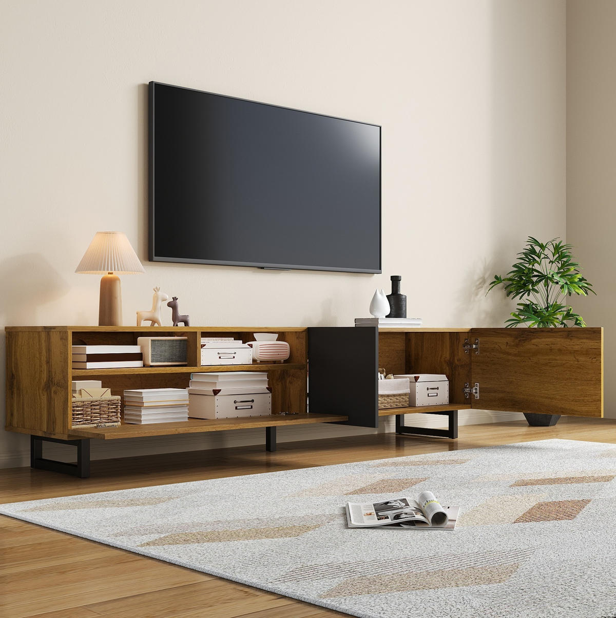 COLORBLOCK-TV-SCHRANK, Holzfarbe und Dunkelgrau 170/36.5/42 cm - Eichefarben, Holzwerkstoff (170/42/36.5cm) - Redom