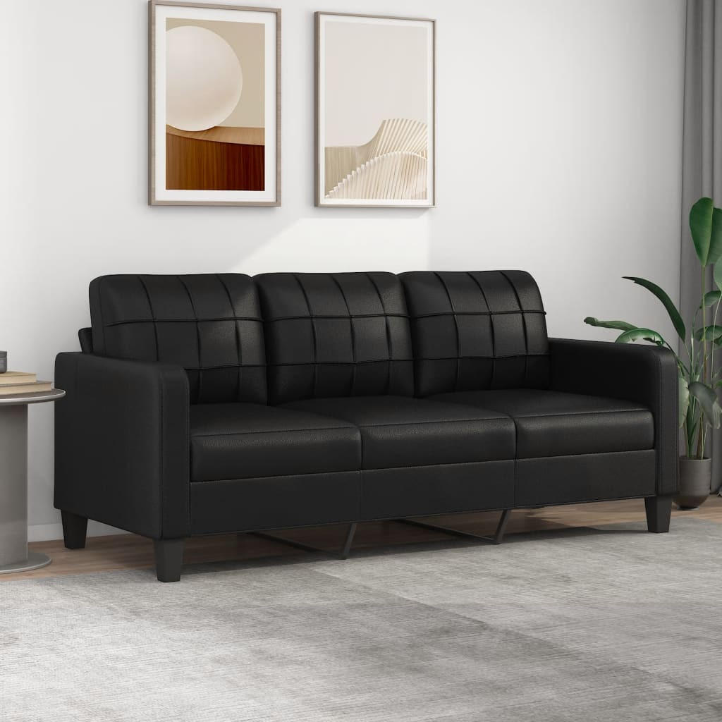 3-SITZER-SOFA Donaueschingen - Schwarz, Leder (198/80/77cm) - Nettlife