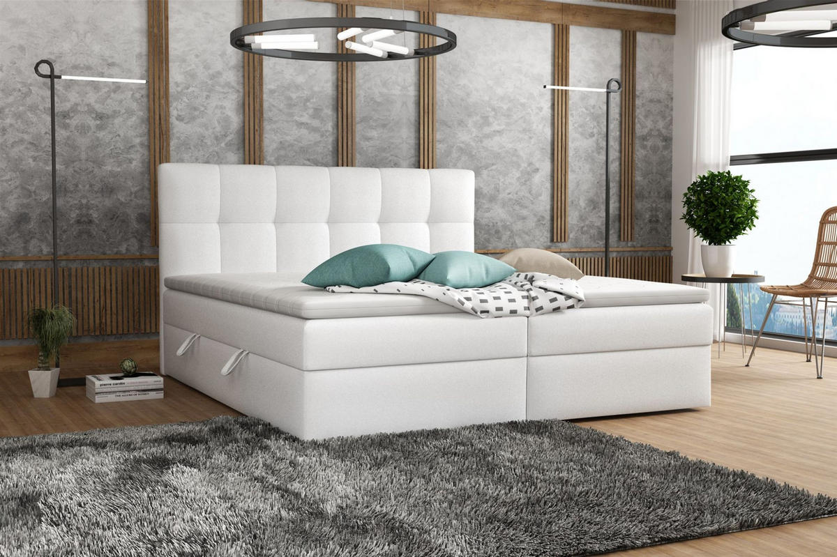 BOXBETT Arturo In Kunstleder Soft - Weiß, Holzwerkstoff/Textil (160/200cm) - Fun Möbel
