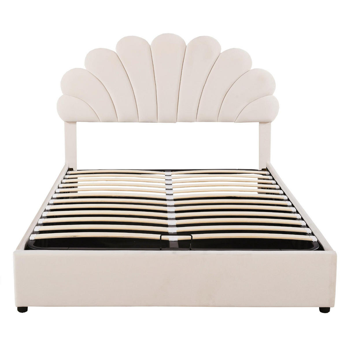 POLSTERBETT 140/200 cm beige aus Samt mit Stauraum und Lattenrost - Beige, Textil (140/200cm) - OKWISH