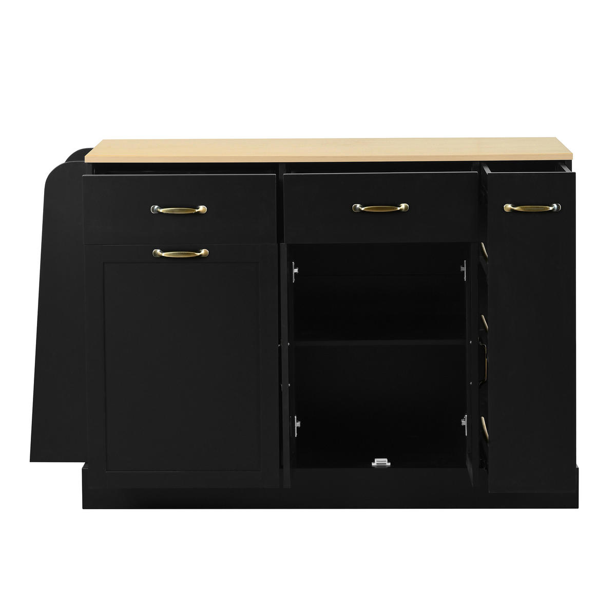SIDEBOARD mit Abfallfach, Gewürzregal und Schubladen, Schwarz - Schwarz, Holzwerkstoff (133.5/86/40cm)