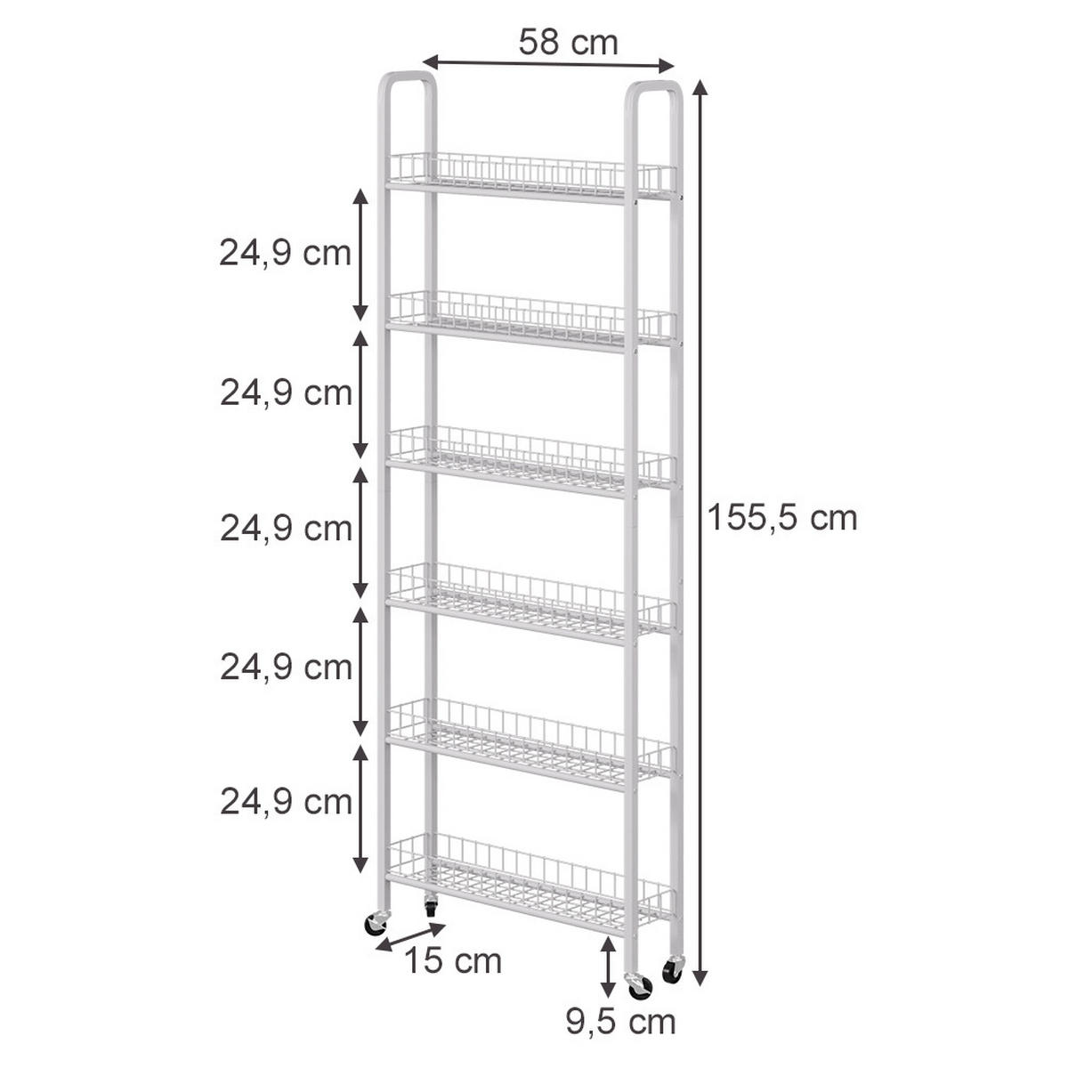 ROLLREGAL Rolivo Weiß 58 x 15 cm mit 6 Fächern - Weiß, Metall (58/155.5/15cm) - Vicco