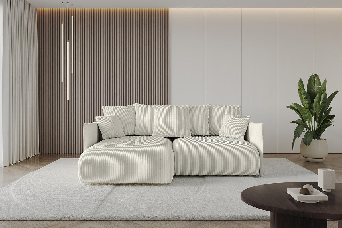 ECKSOFA mit Schlaffunktion und Bettkasten ONESK-L 208x165x40 Hellgrau Cord - Hellgrau, Holzwerkstoff/Kunststoff (208/165cm) - ALTDECOR