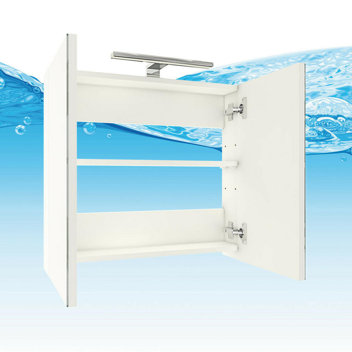 BADMÖBEL Set Gently 1 V2 L Weiß MDF Waschtisch 60cm ohne LED Beleuchtung - Weiß, Glas/Kunststoff (46/52/60cm) - AcquaVapore by Sandra Jentho