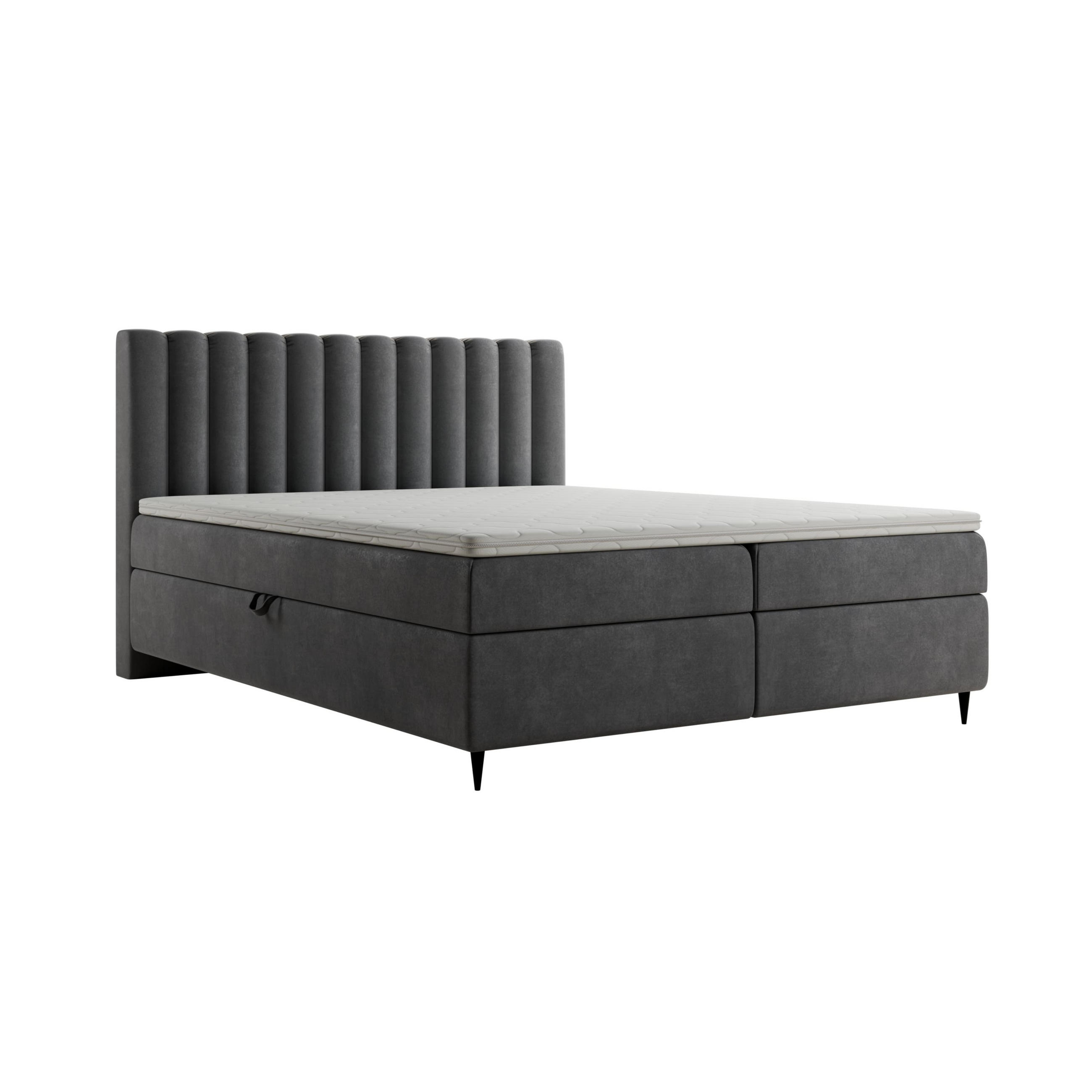 BOXBETT LUX II, 140x200 cm, Dunkelgrau, inkl. 2 Bettkästen und Topper - Dunkelgrau, Textil (140/200cm) - Excellent Home