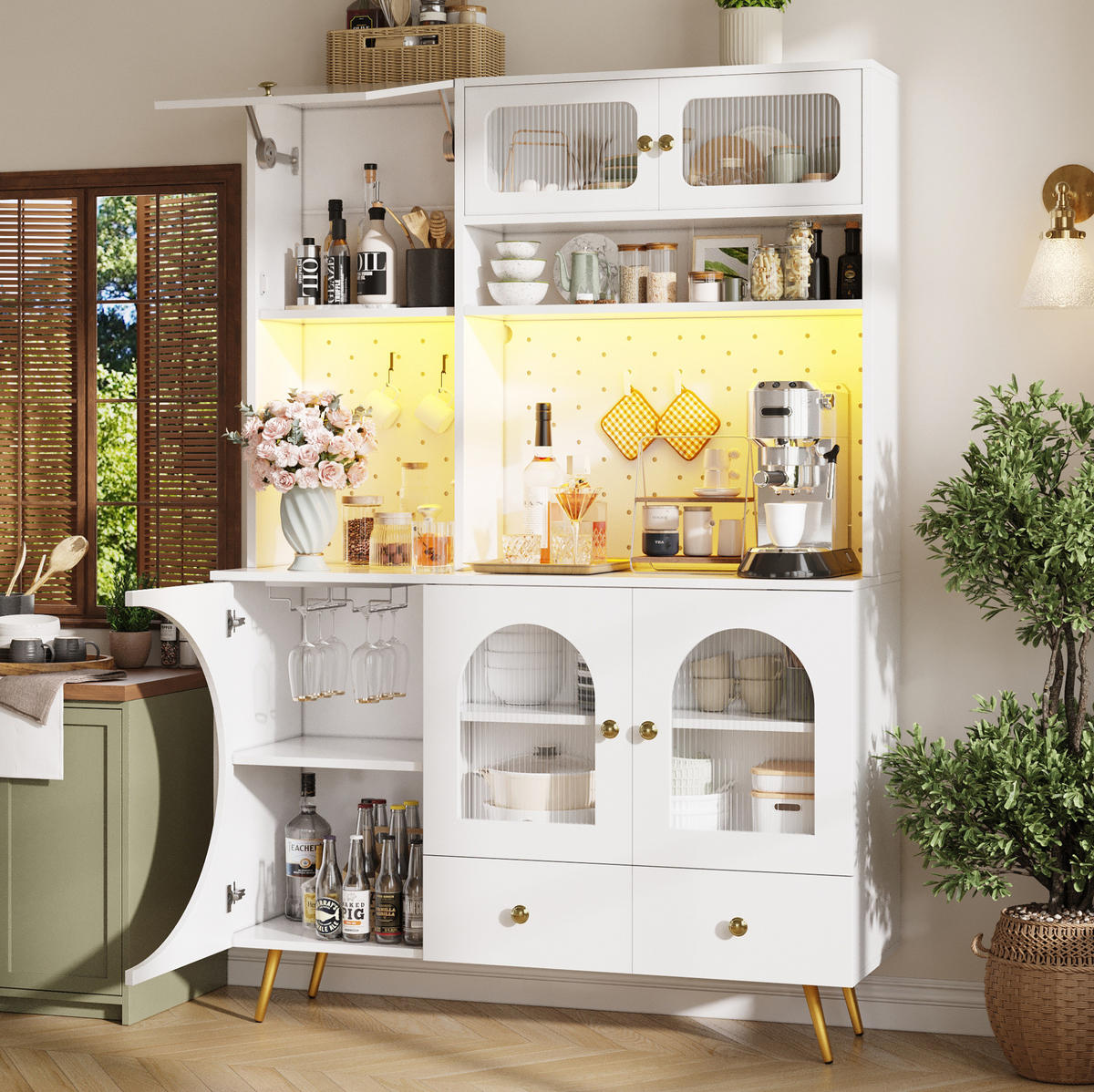 ANRICHTE 120/40/176 cm in Weiß mit LED-Beleuchtung und USB-Anschlüssen - Weiß, Holzwerkstoff (120/176/40cm) - Flora Grace