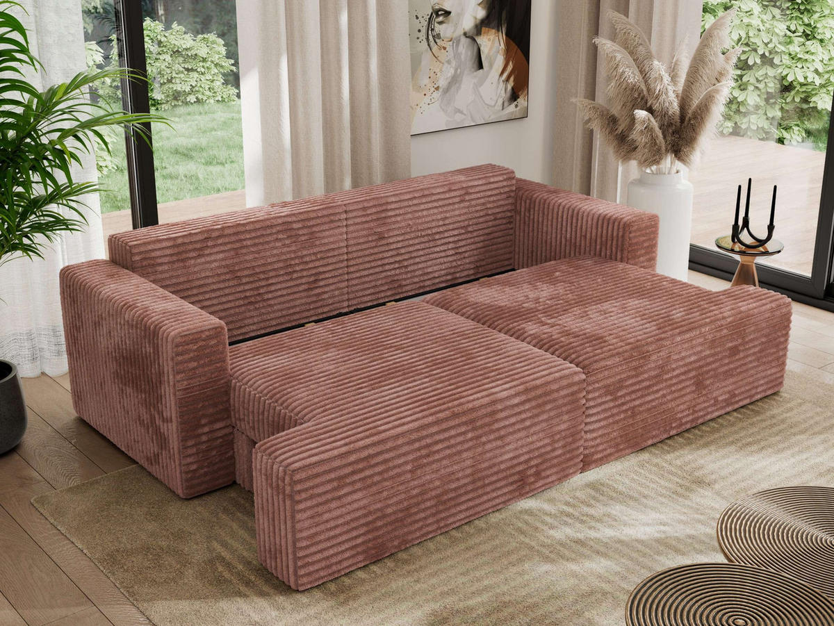 4-SITZER SOFA VIRELLA Rosa Cord - Schwarz/Rosa, Textil (240/88/115cm) - MKS