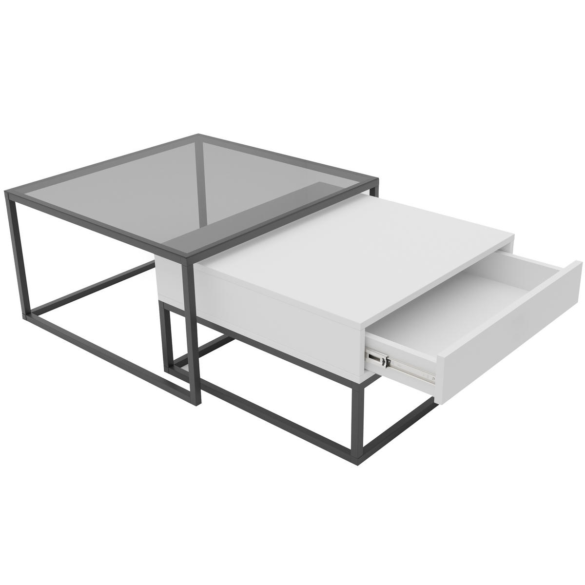 COUCHTISCH quadratisch Weiß, MDF/Glas Tischplatte, Rahmen Schwarz - Schwarz/Weiß, Glas/Holzwerkstoff (70/70/42cm) - Idohome