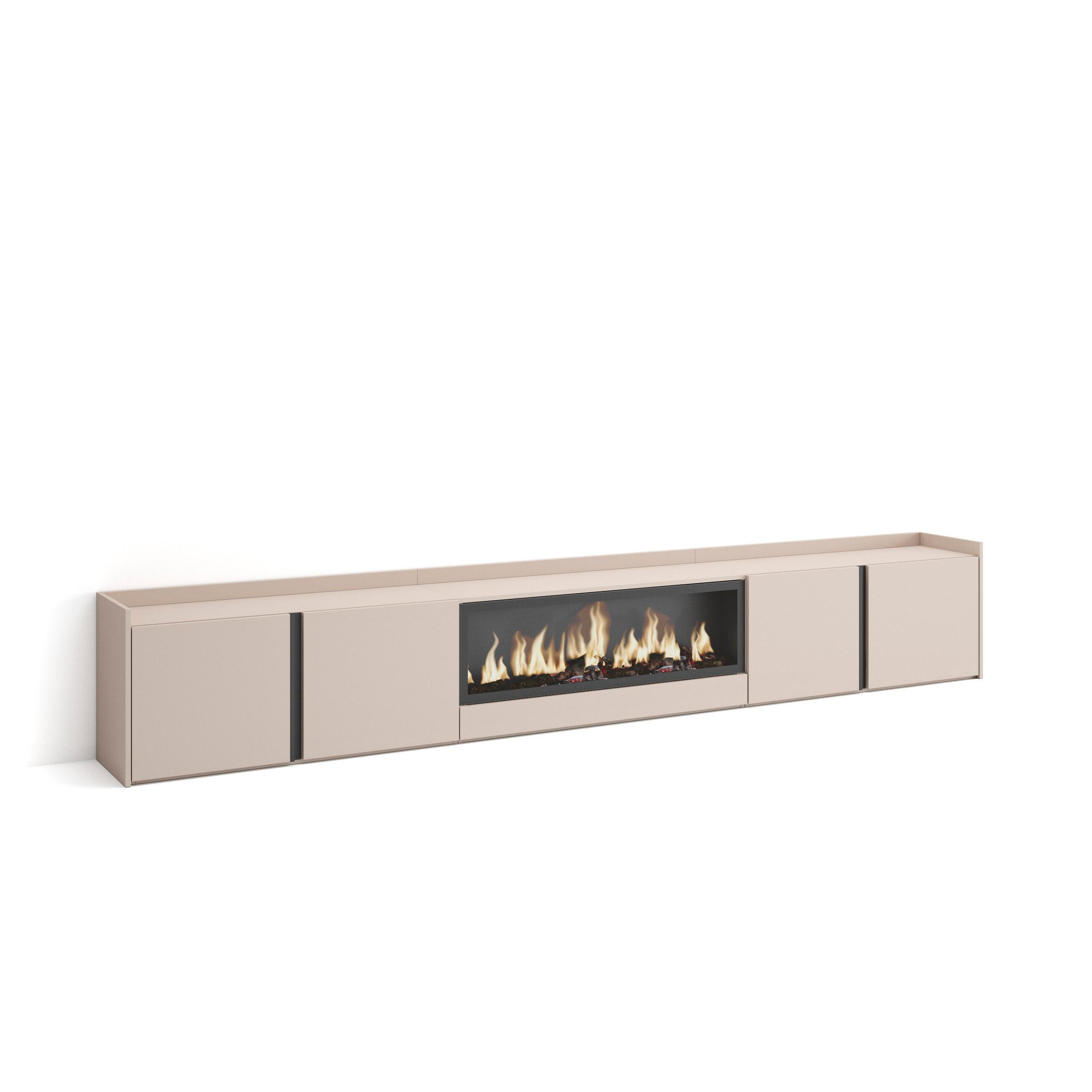 LOWBOARD, Beige, 315/35/50cm, Kamin mit Feuereffekt XXL - Beige, Holzwerkstoff (315/50/35cm) - Skraut Home