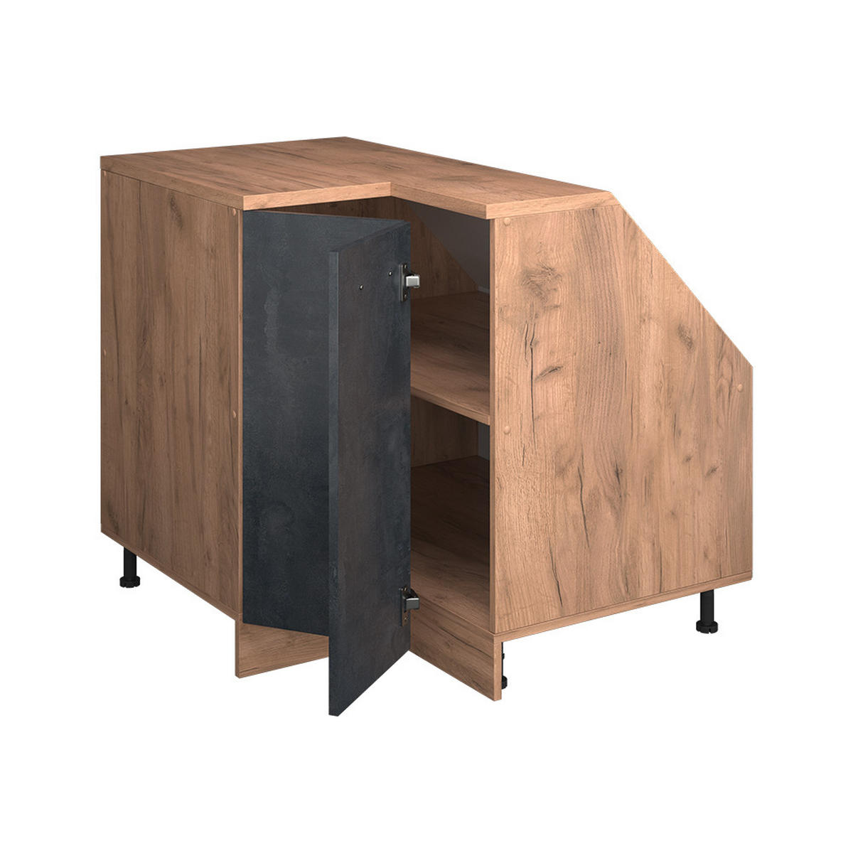ORMARIĆ ZA KOSI KROV S VRATA KUTNI ORMARIĆ Rion Crni Beton 75.6 x 81.6 cm s 1 vratima, korpus ormarića dubine 60 cm - hrast medunac/crna, drvni materijal (75.6/83.8/60cm) - Vicco