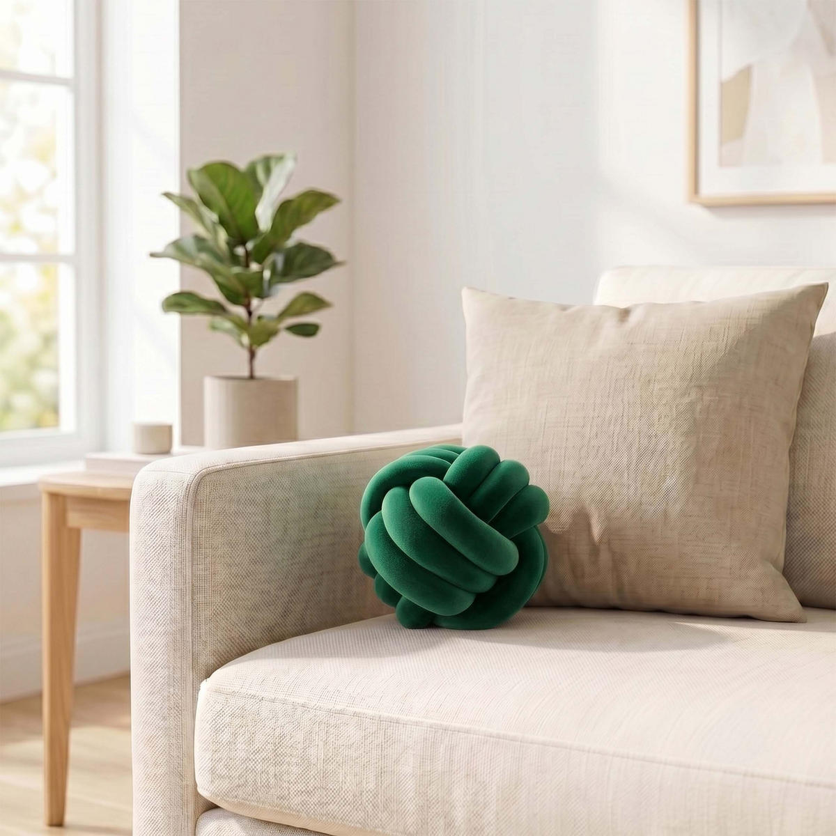 VANKÚŠ Tmavozelený uzol 25 cm - tmavozelená, textil/plast (25/25cm) - Relaxdays