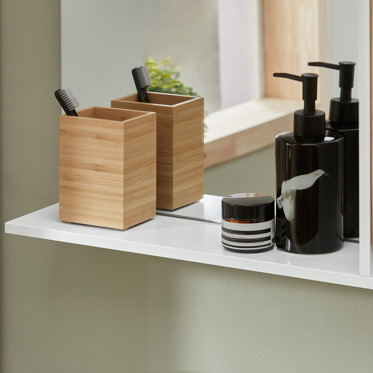 SPIEGELSCHRANK Weiß - Weiß/Naturfarben, Glas/Holz (60/40/12cm) - SoBuy