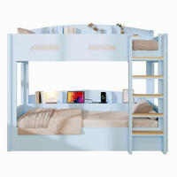 HOCHBETT 90/200 cm in Hellblau mit USB-Steckdose und Ablagefächern aus Holz und MDF - Hellblau, Holzwerkstoff (90/200cm) - STILVORA