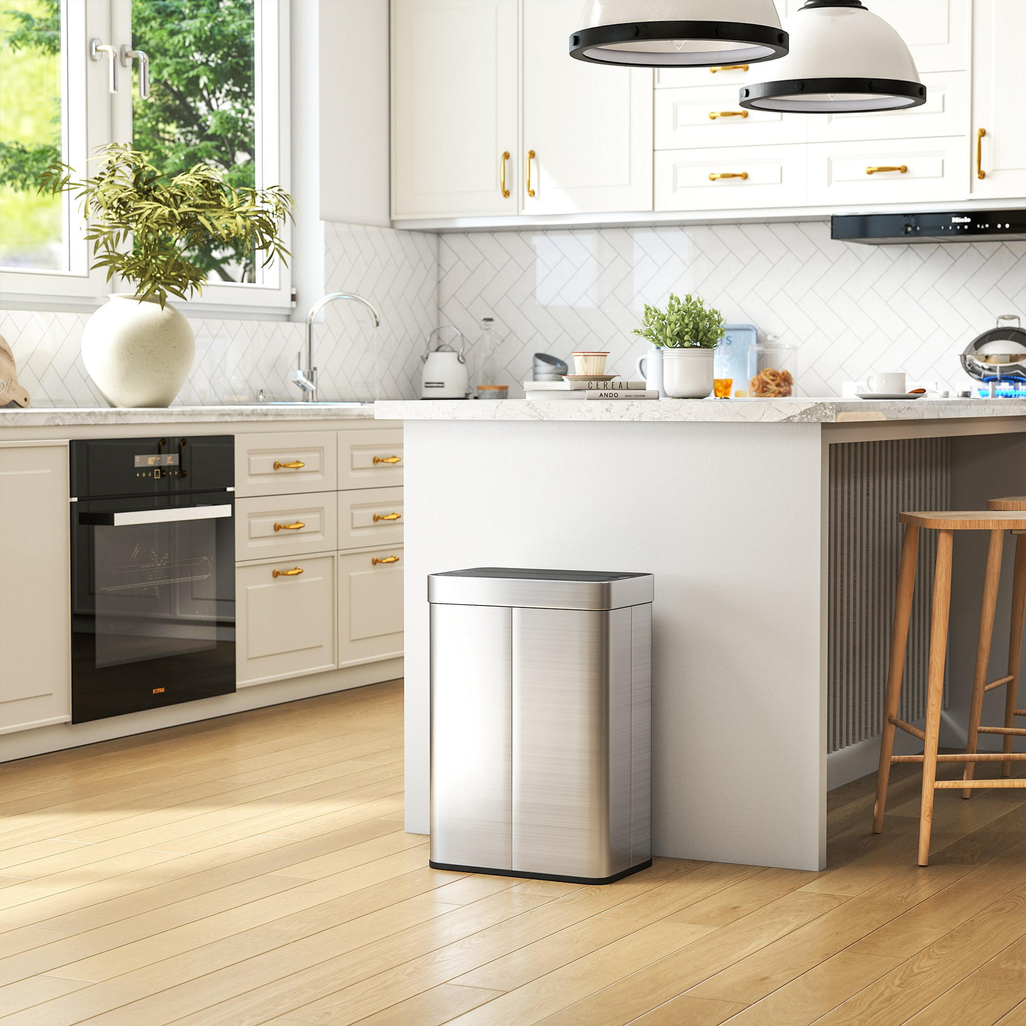 Thumbnail - Homcom Sensor, Silber, Metall, 26.5x59x41 cm, Küchen, Küchenausstattung, Mülleimer