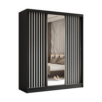 SCHWEBETÜRENSCHRANK Erika 180 cm mit Lamellen und Spiegel 3-türig, schwarz, schwarz, Lamelle weiß - Schwarz/Weiß, Kunststoff (180/216/51cm) - Margaret Hadas24