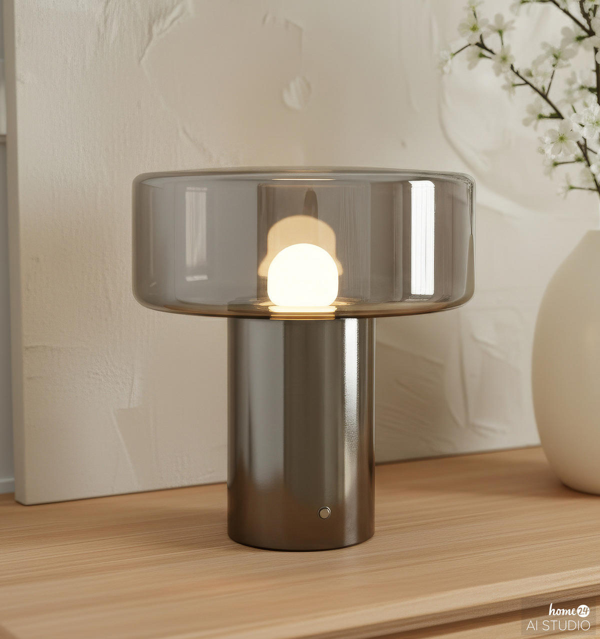 AKKU-TISCHLEUCHTE - Rauchglas / Eisen - Grau / Silber - Grau, Glas/Metall (24/24/27cm) - home24