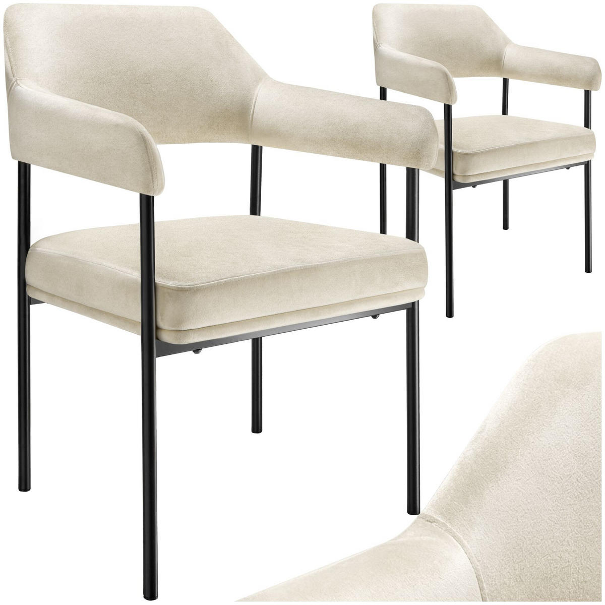 ARMLEHNSTUHL 2er Set Doé 58 x 62 x 85 cm Samtoptik off-white - Weiß/Samtahornfarben, Textil (58/85/62cm) - tectake