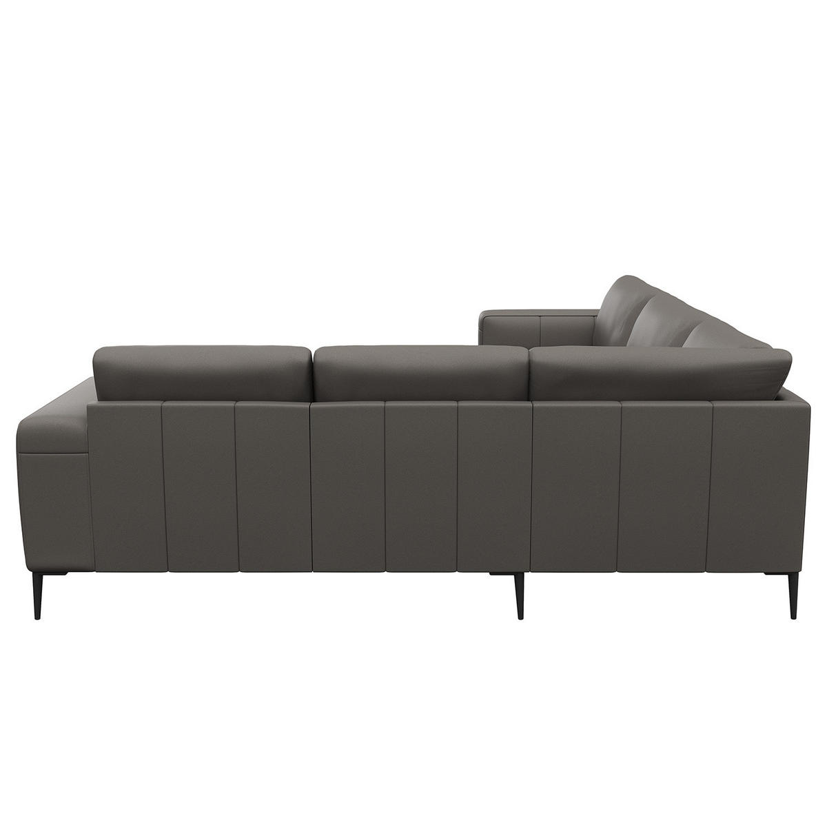 ECKSOFA mit Ottomane - Schwarz/Grau, Leder/Metall (290/230cm) - home24