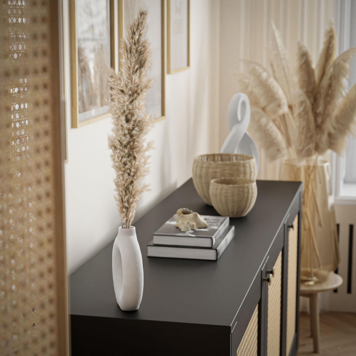 KOMMODE VIENNA 3D mit Wiener Geflechtimitation / Schwarz - Schwarz, Holzwerkstoff (154/79/40cm) - Lookway