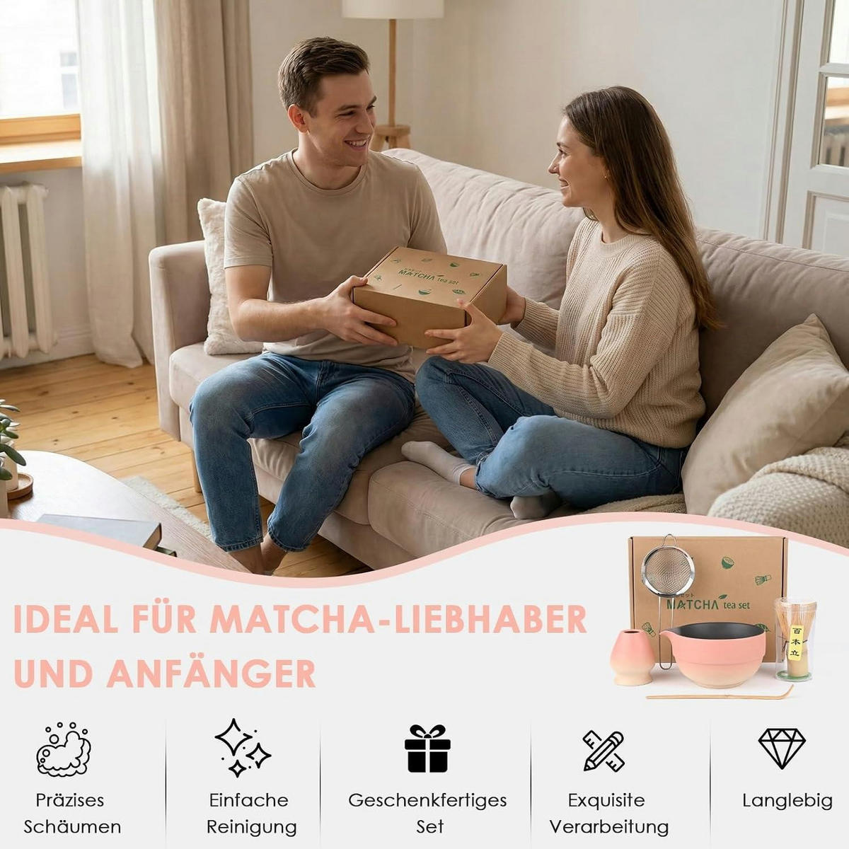 MATCHA-SET 5-teilig Keramik Bambus Rosa - Rosa, Keramik (14.5/10.5/20.5cm)