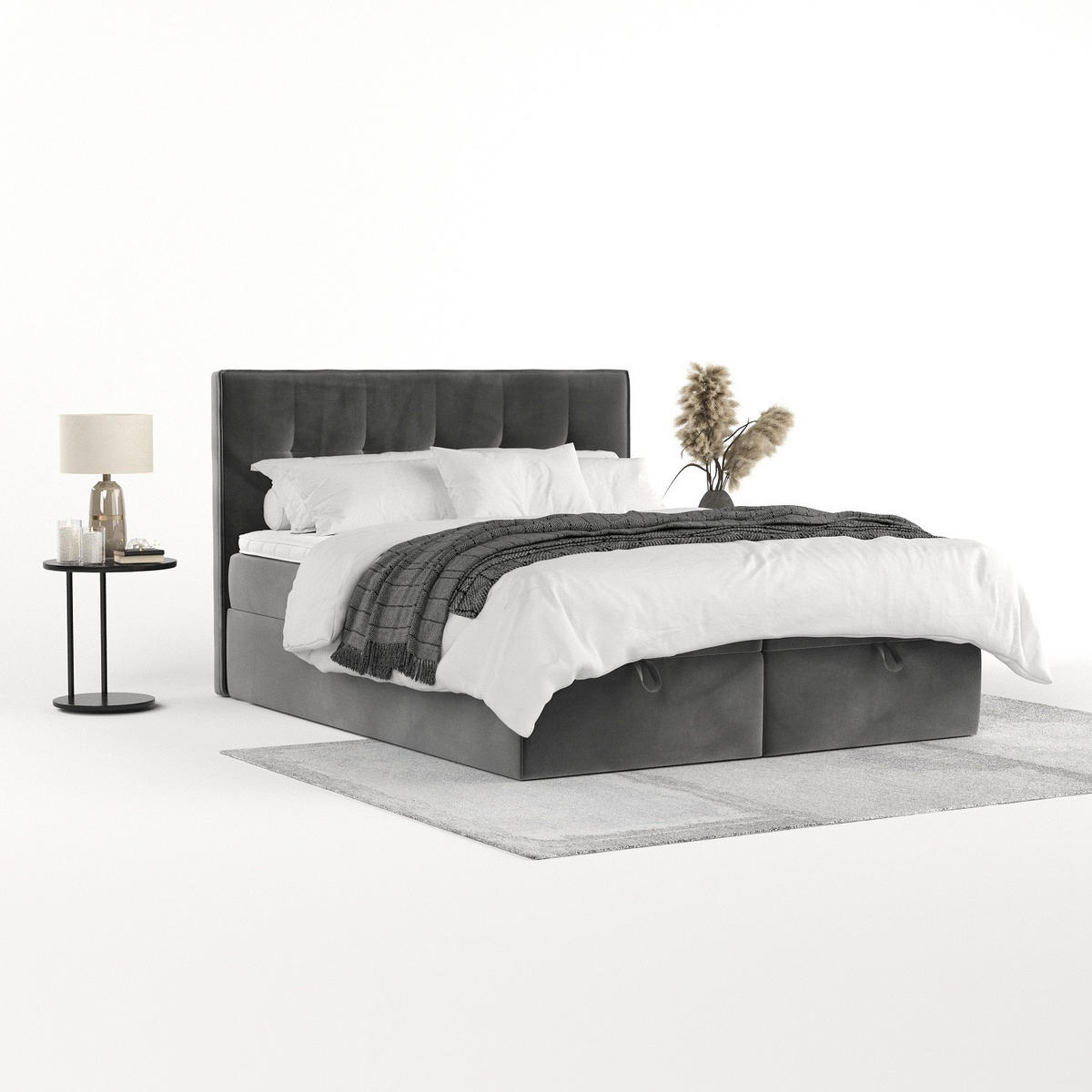 BOXBETT Tivra 200/200 cm Grau im Kronos Stoff - Schwarz/Grau, Holz/Holzwerkstoff (200/200cm) - AltaBeds