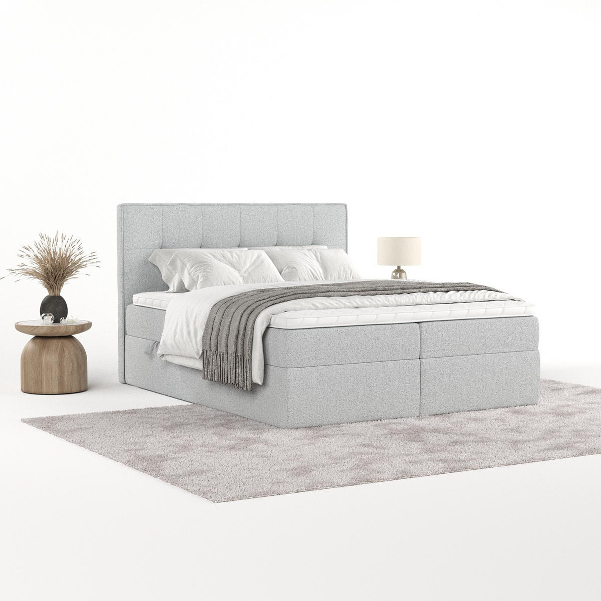 BOXBETT Mireo 140/200 cm Hellgrau im Riva Stoff - Hellgrau/Schwarz, Holz/Holzwerkstoff (140/200cm) - AltaBeds