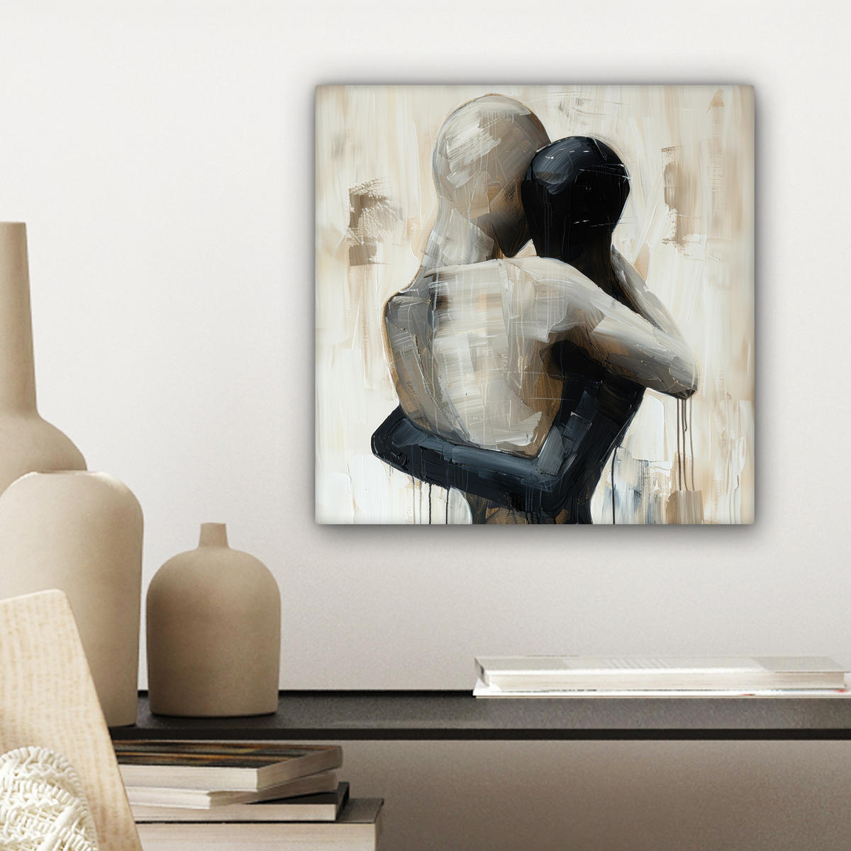 LEINWANDBILD Abstrakt - Liebe - Schwarz und weiß - Modern Deko Wohnzimmer 20x20 cm - Schwarz, Textil (20/20cm) - MuchoWow