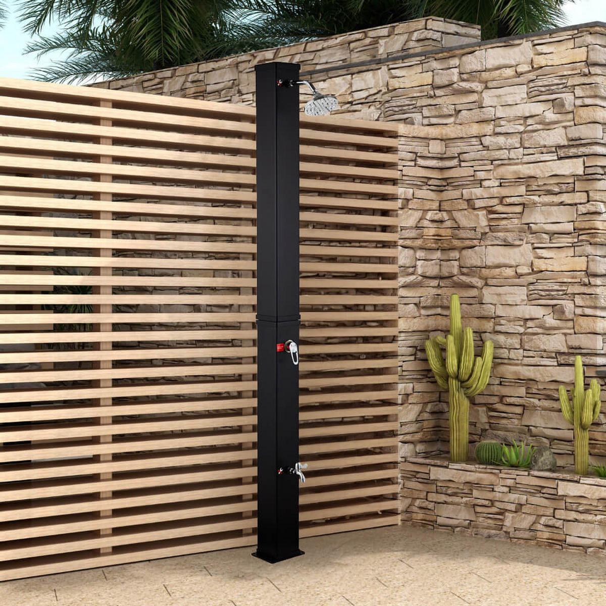 SOLARDUSCHE OLYMP - Schwarz Matt - Schwarz, Kunststoff/Metall (19/19/217cm) - Home Deluxe