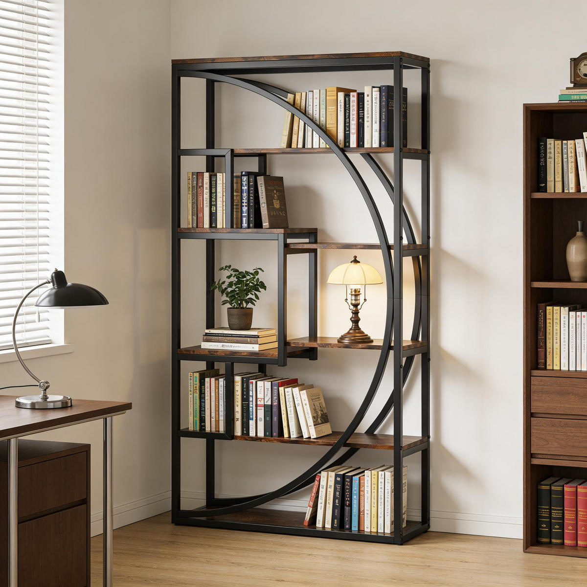 BÜCHERREGAL Schwarz/Rustikalbraun 8 offene Fächer 80/30/180 cm - Schwarz, Metall (80/180/30cm) - PANGIVO