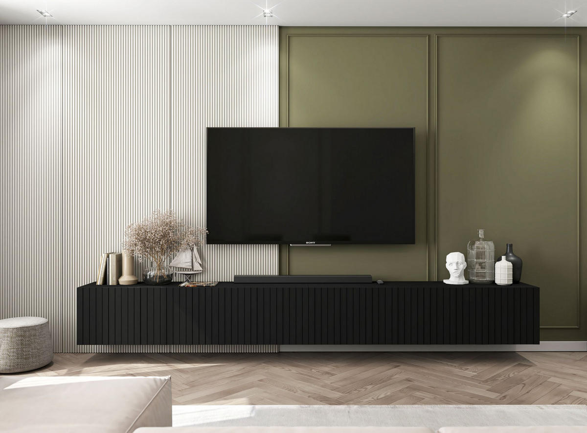 TV-SCHRANK Elpis Schwarz Matt Glamour 150 cm - Schwarz, Holzwerkstoff (150/37.5/36.5cm) - Meble Lindner