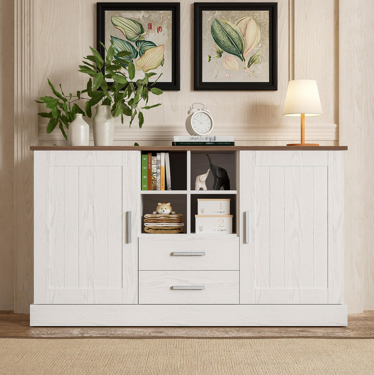 SIDEBOARD mit 2 Türen und 2 Schubladen 140 x 40 x 79,5 cm Brown White Wood - Braun, Holzwerkstoff (140/79.5/40cm) - Meubliv