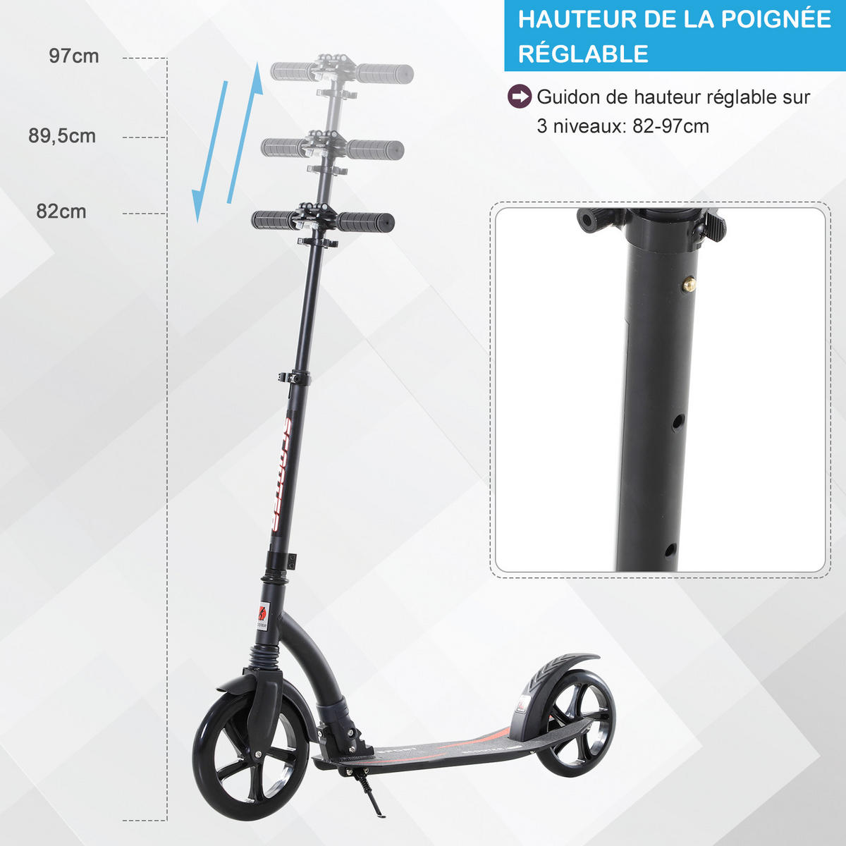 SCOOTER DE-18957 klappbar, höhenverstellbar Schwarz - Schwarz, Metall (37.5/92.5cm) - ComfortXL