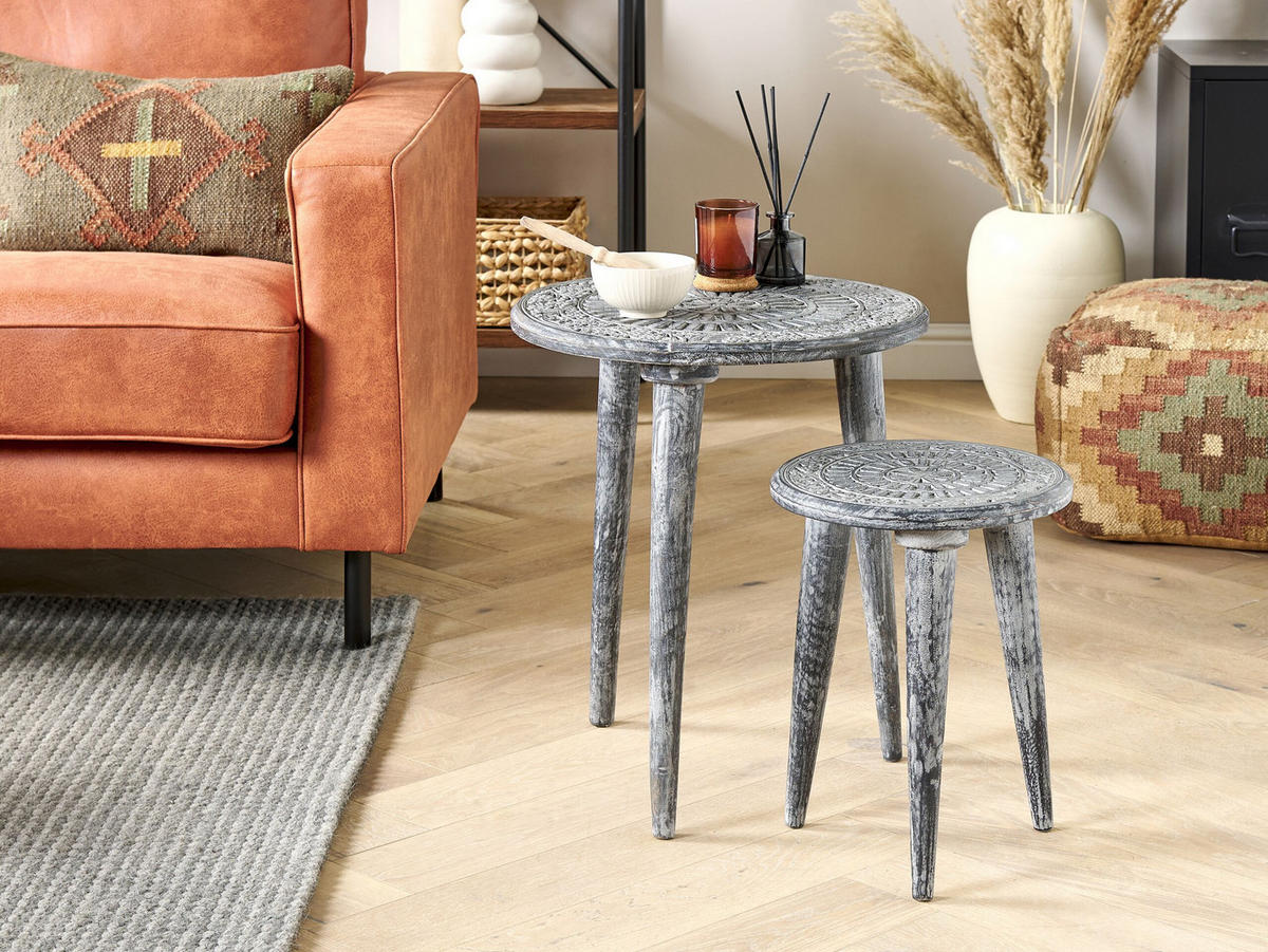 BEISTELLTISCH 2er-Set Rund Grau Jatra - Grau, Holz (45/45cm) - Beliani