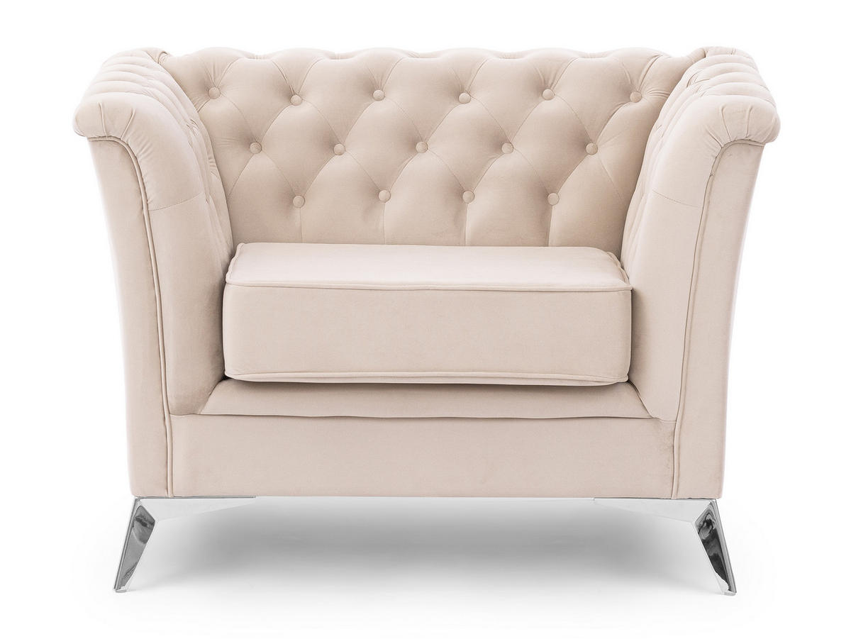 CHESTERFIELD-SESSEL Whitby Beige Samt mit silbernen Füßen - Beige/Silberfarben, Holz/Textil (116/78/82cm) - S-Style Möbel