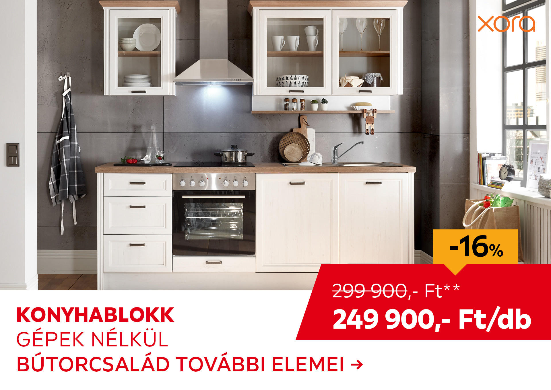 KONYHABLOKK GÉPEK NÉLKÜL Kiemelt termék 299900 Ft.- helyett 249900 Ft.-