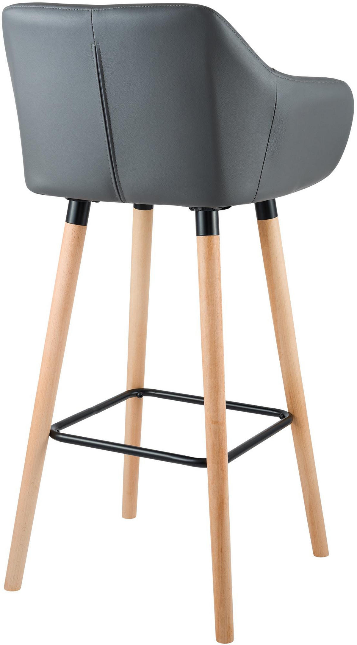 BARHOCKER 2er Set Lederlook Grau - Eukalyptusholzfarben/Grau, Holz/Textil (55/99/46cm) - CLP