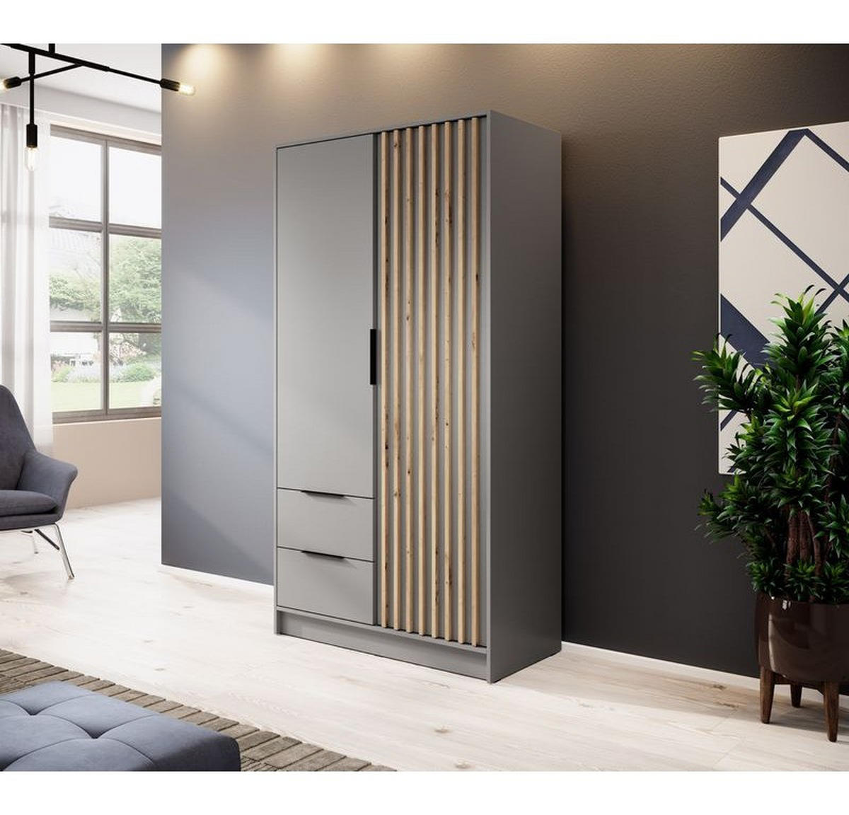 KLEIDERSCHRANK – 105 cm – Nelly – Grau - Grau, Holzwerkstoff (105/200/51cm) - hi-markt