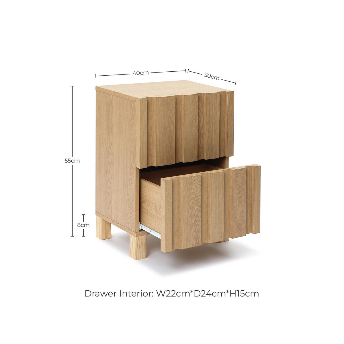 NACHTTISCH Modern mit 2 Schubladen, Eichenfarben, Spanplatte | B40 x T30 x H55 cm - Eichefarben, Holz (40/55/30cm) - Hometopia