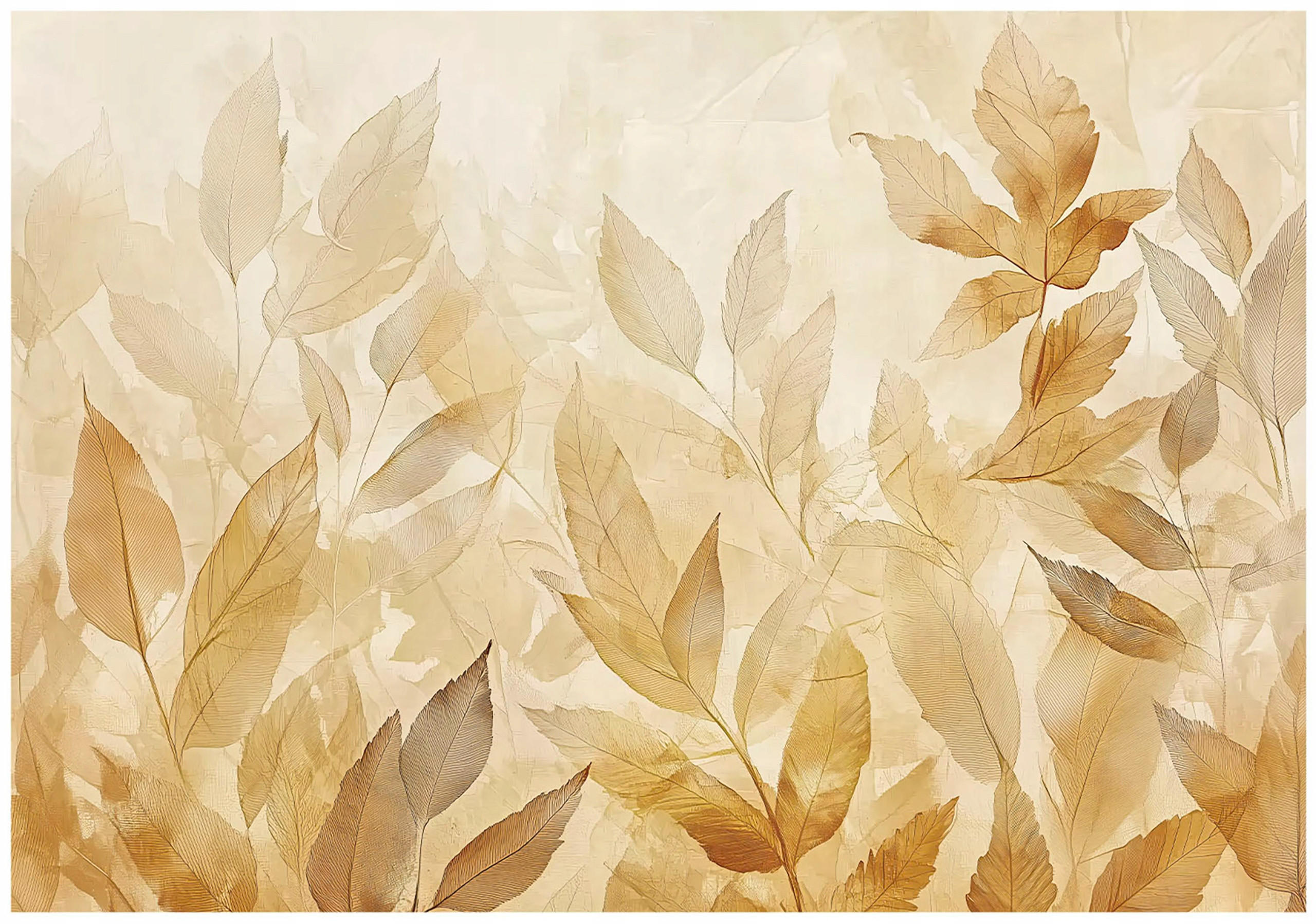 FOTOTAPETE Blätter Gold Natur Vlies Tapete Wohnzimmer Schlafzimmer 350x250 - Multicolor, Papier (350/250cm) - Wallarena