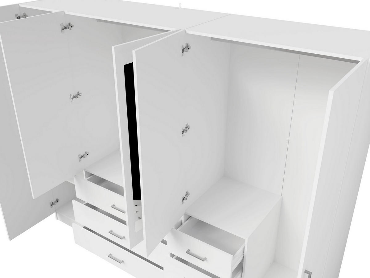 DREHTÜRENSCHRANK NEVARIS 250/200,5/58cm 5-türig mit Spiegel Weiß - Weiß, Holzwerkstoff (250/200.5/58cm) - MASSENO