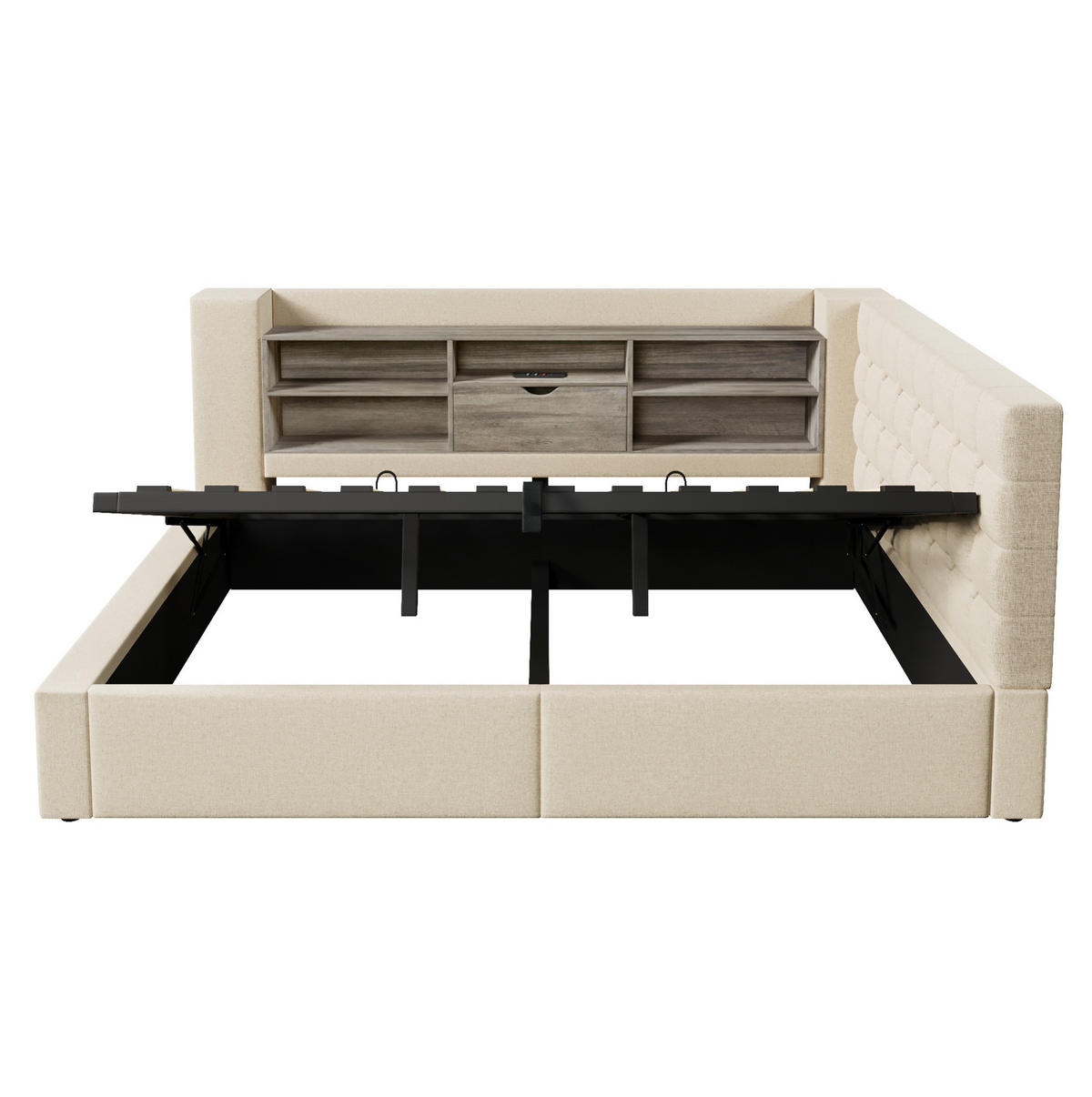 POLSTERBETT mit Stauraum 140x200 cm Leinen Beige inkl. Matratze - Beige, Metall (140/200cm) - Meubliv