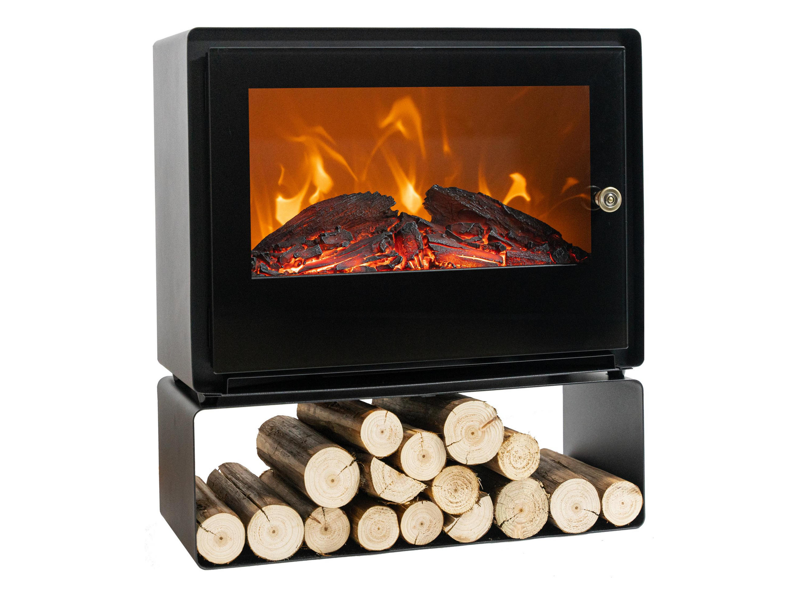 ELEKTROKAMIN Schwarz Bodenmodell mit integrierter Heizung 2000 W - Schwarz, Glas (48/53/21cm) - Purline