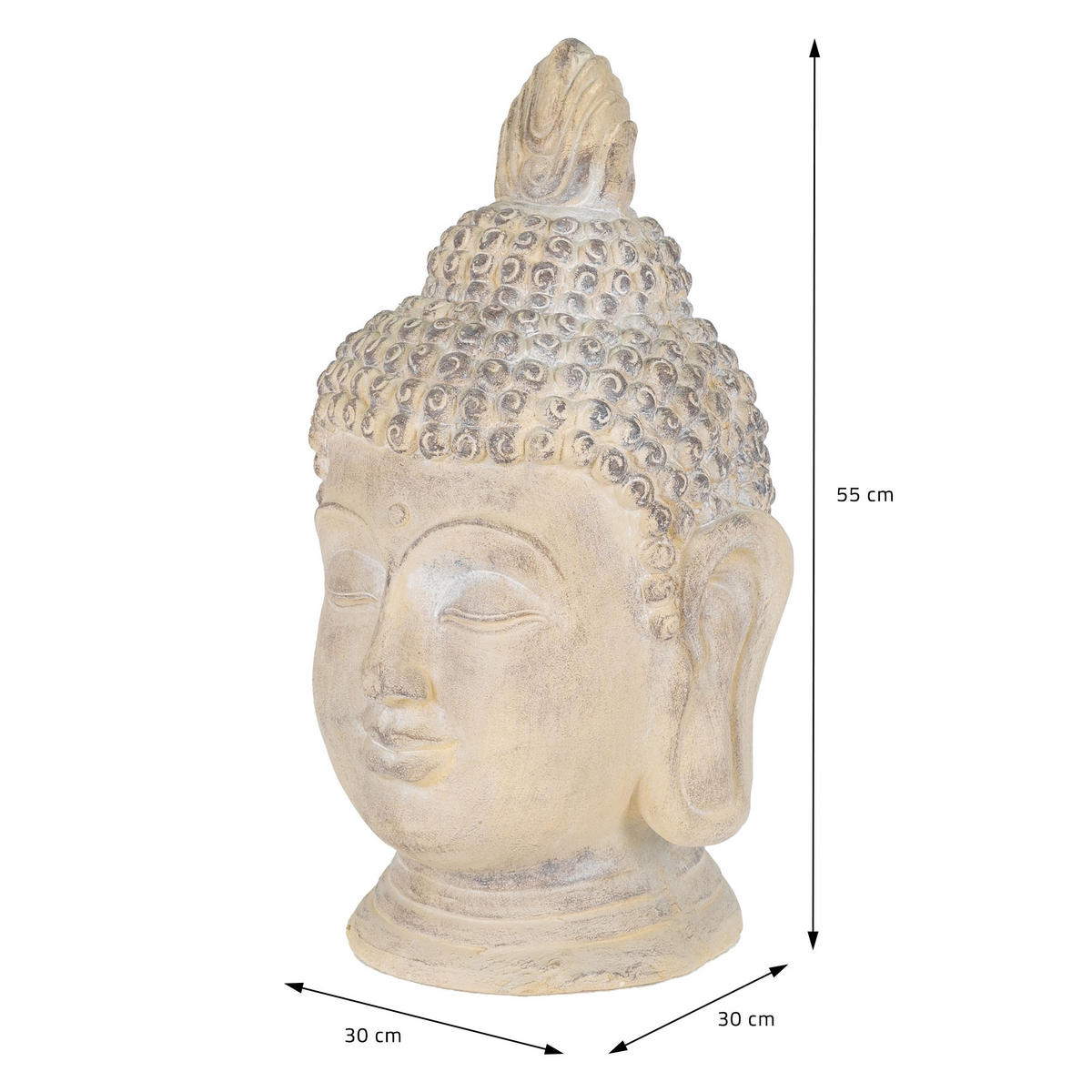 SOCHA HLAVY BUDDHY 55 cm béžová/šedá z polyresinu - béžová, plast (30/55/30cm) - ECD-Germany