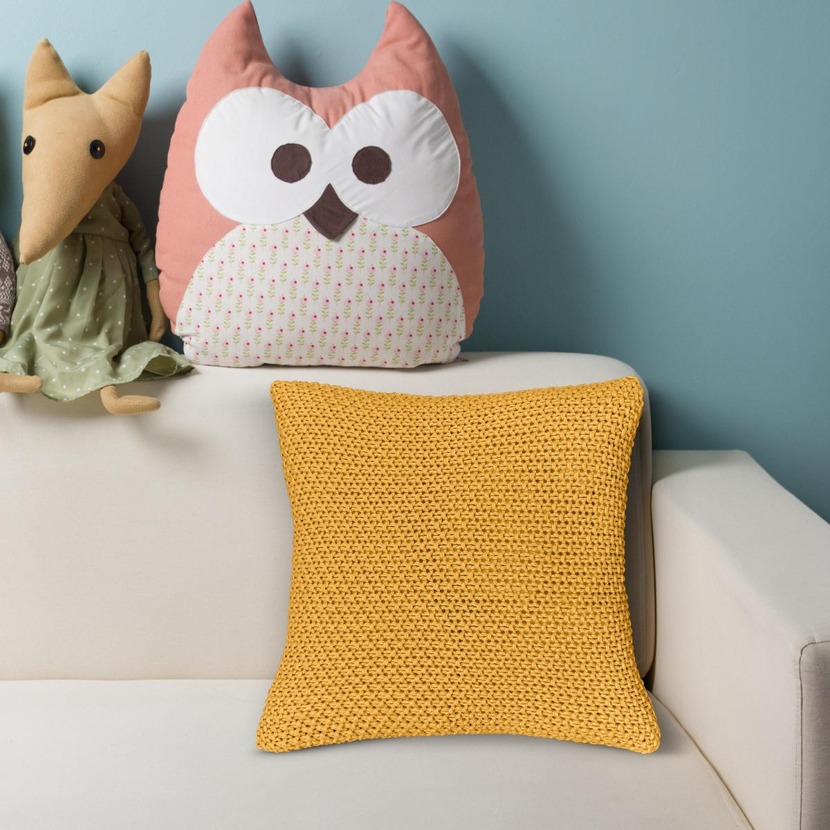 KISSENHÜLLE Strick gelb 45/45 cm mit Reißverschluss - Gelb, Textil (45/45cm) - wometo