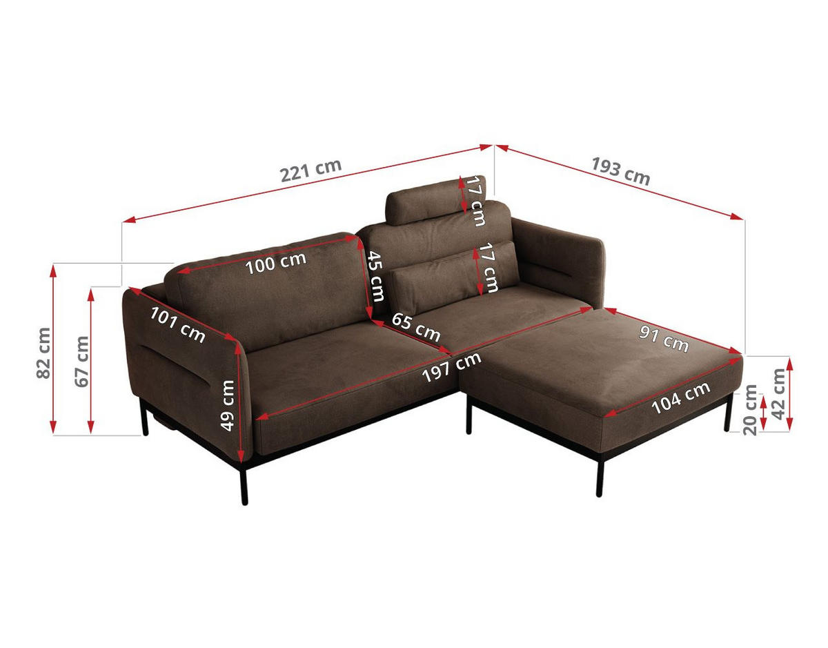 SCHLAFSOFA SALENTO Braun Velvet - Schwarz/Braun, Textil/Metall (221/82/193cm) - MKS