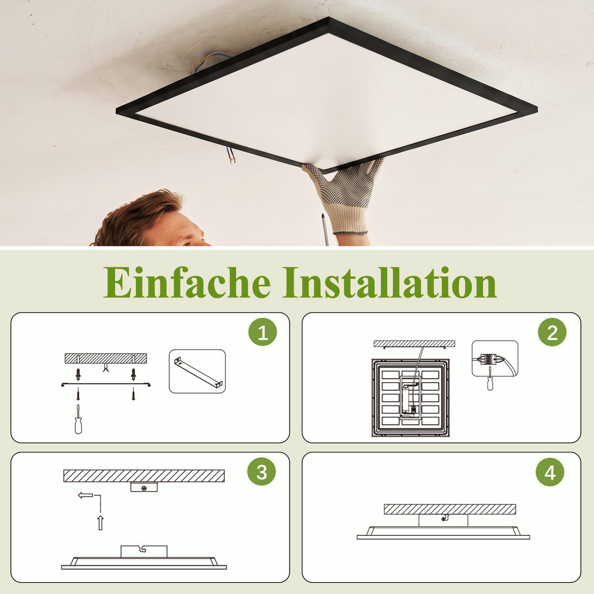 LED DECKENLEUCHTE Vexlon 44.5/44.5/5 cm - Schwarz, Kunststoff/Metall (44.5/44.5/5cm) - ZMH
