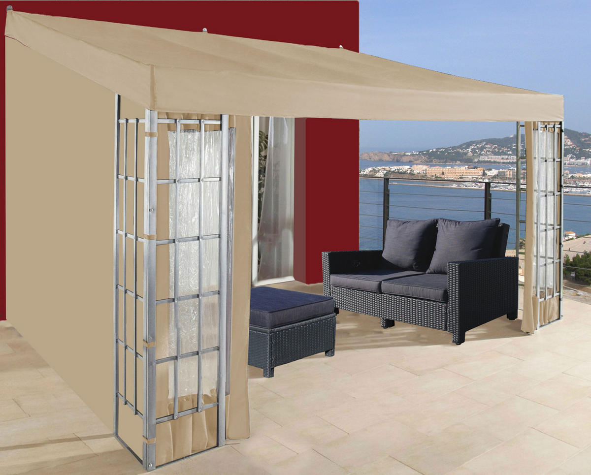 3 Seitenteile Anbaupergola Alu Optik 3x4m Sand - Beige, Textil (400/300cm) - QUICK STAR