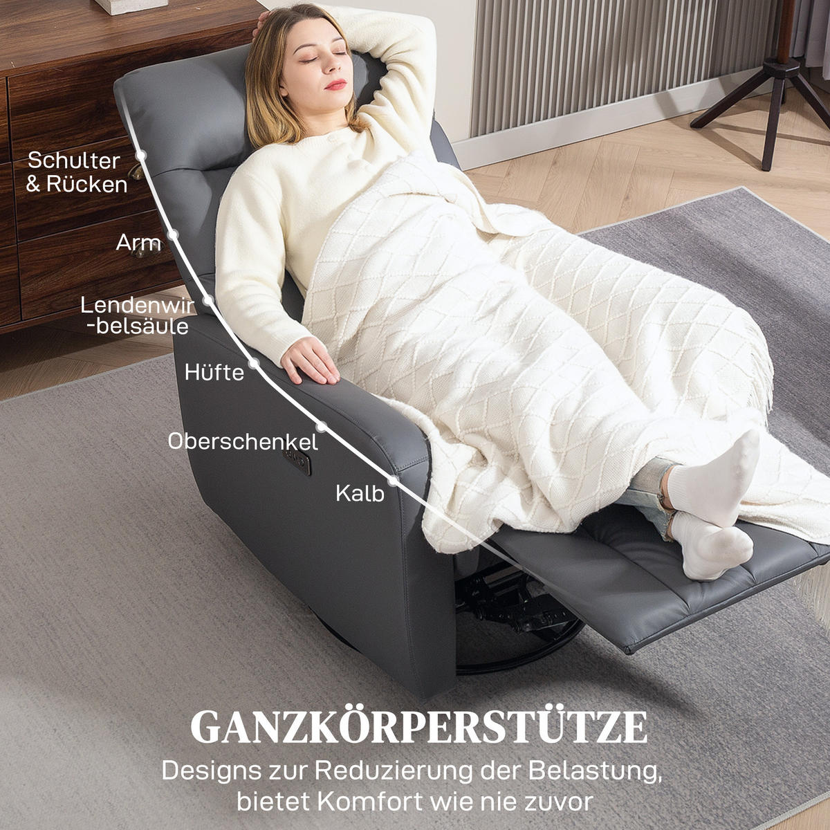 ELEKTRISCH Relaxsessel Fernsehsessel mit Liegefunktion, Schaukelfunktion Grau - Grau, Kunststoff (79/104/89.5cm) - HOMCOM